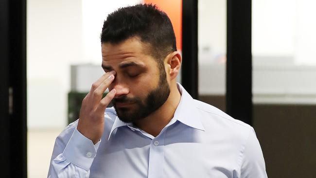 Ali Fahour prepares to front the media after he was captured on video striking an opposition player in a Northern Football League game. Picture: Michael Klein