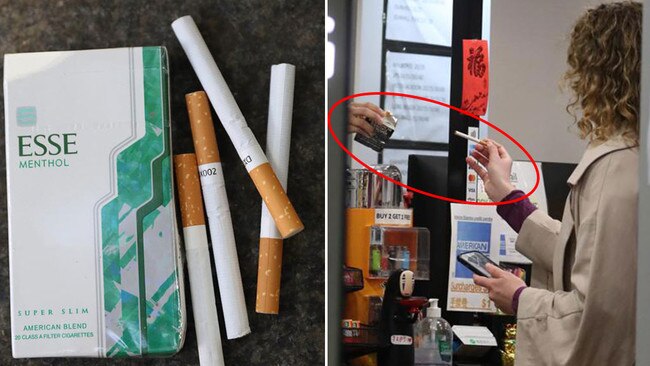 Illegally-imported cigarettes are being sold by the packet, left, while other cigarettes can be purchased singly by cash-strapped smokers. Pictures: John Grainger