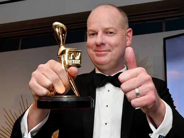 Tom Gleeson after winning the Gold Logie for most popular personality on Australian TV at the 2019 Logie Awards. Picture: AAP