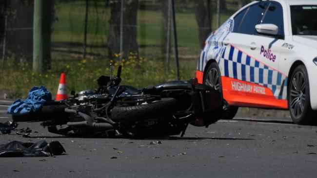 A motorcycle rider is in a critical condition after her bike collided with a car in Wyong. Picture: Richard Noone