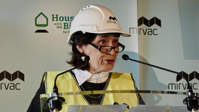 Live rent free in the house with no bills for one year. Minister Lily D'Ambrosio speaking at the Mirvac built house with no bills. Picture - IMAGEPLAY (2)