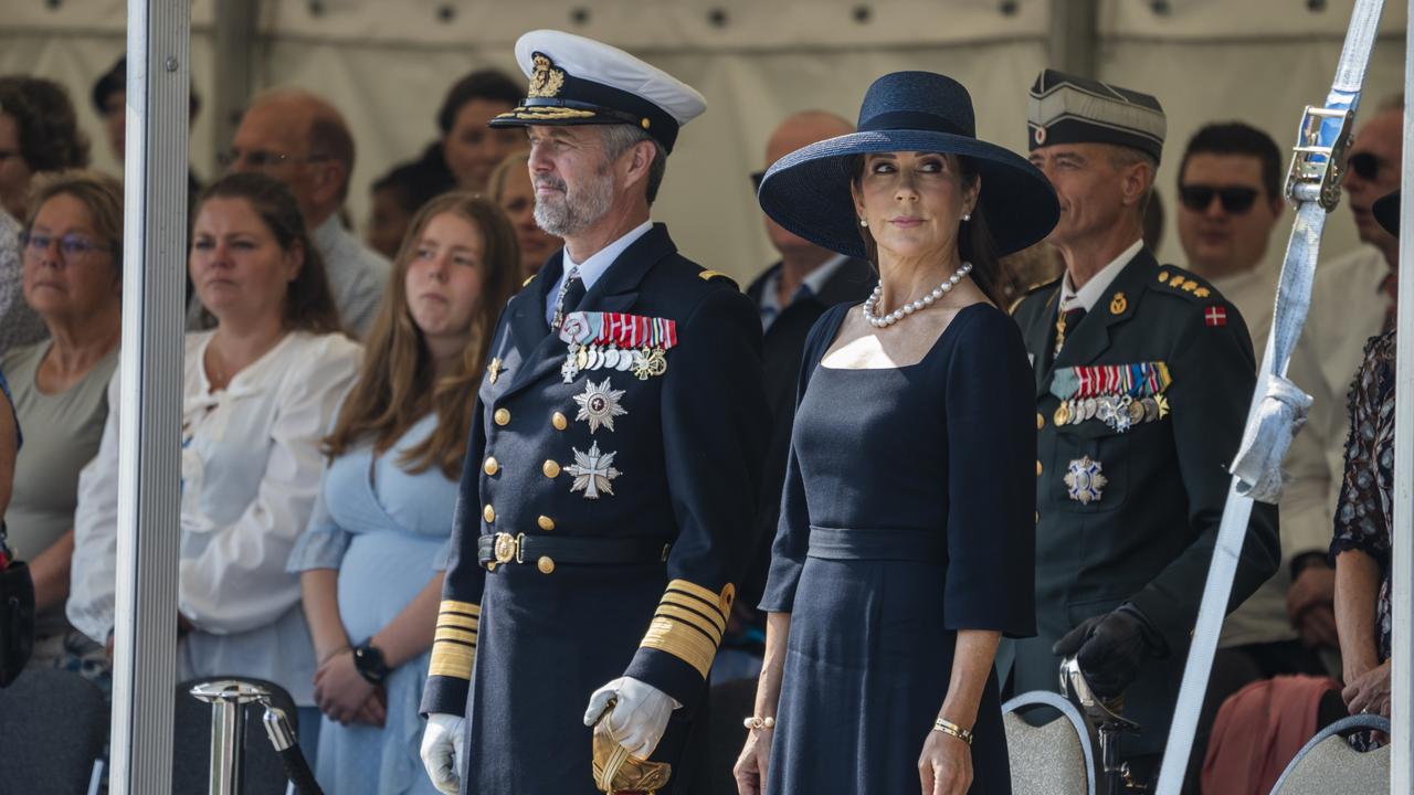 The Royal Danish couple look sombre at the memorial service. Picture: Getty Images.