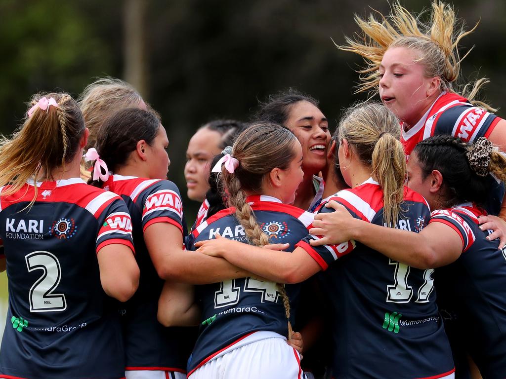 The Roosters celebrate a try their big win over the Parramatta Eels in Round 1. (Photo by Jeremy Ng/Newscorp)