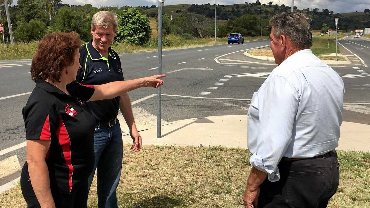 MINDEN CROSSROADS: Lockyer MP Jim McDonald discusses the dangerous intersection of the Warrego Highway and Lowood-Minden Road last year. Picture: Contributed