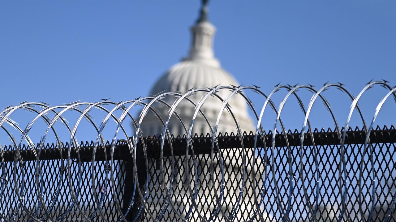 Barbed wire has been installed near Congress – an added layer of protection after the riot on January 6. Picture: Andrew Caballero-Reynolds/AFP