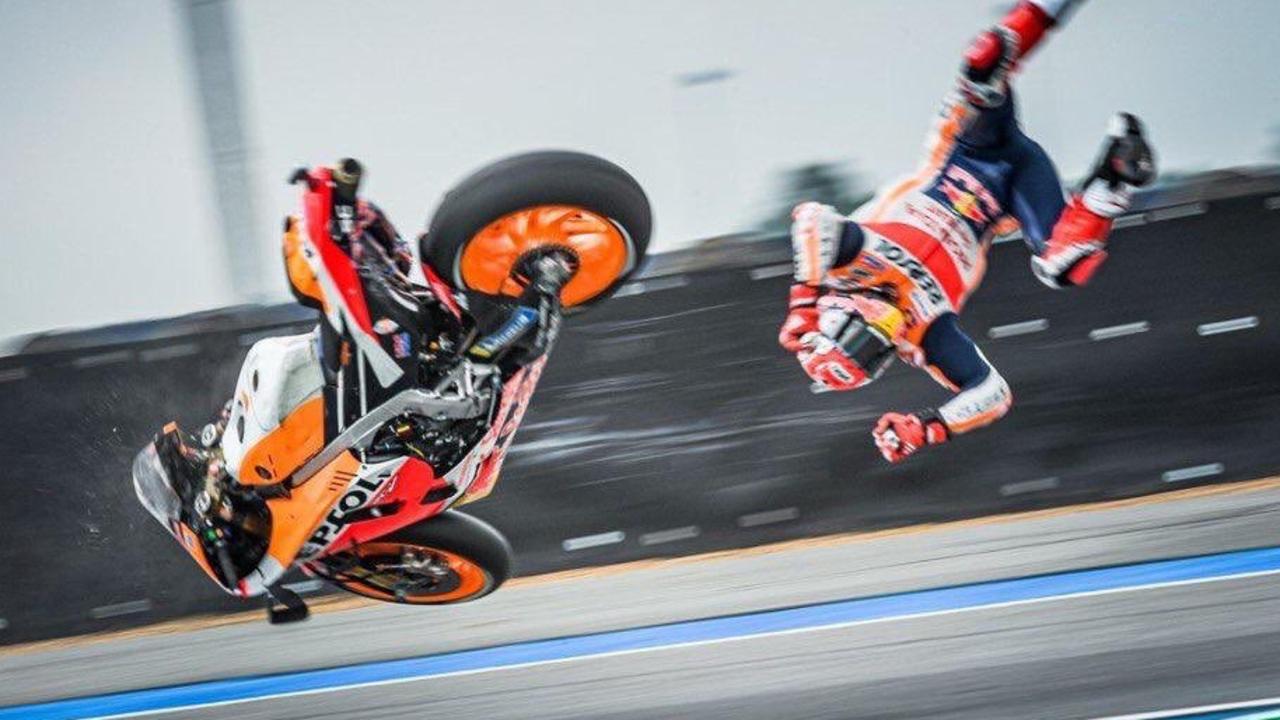 Marquez flies through the air. Picture: @ChangCircuit