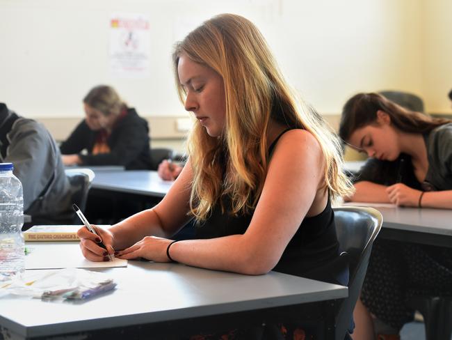 Brunswick Secondary College students after the first big exam of the year, English.  Picture: Tony Gough