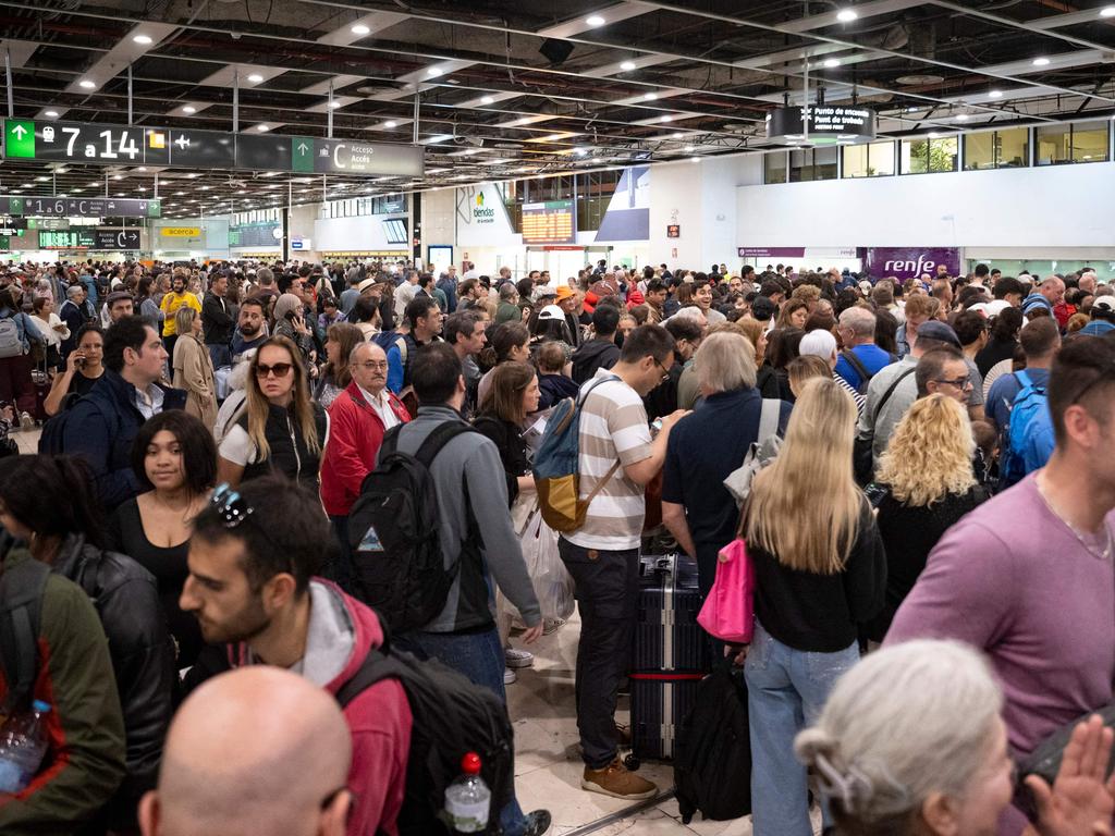 Trains stopped and planes were grounded during the massive blackout in Spain. Picture: AFP