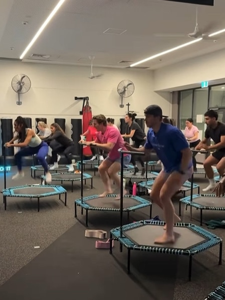 The Be The One lads testing out a trampolining class. Picture: Instagram @betheonebt1