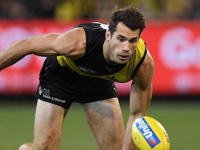 Alex Rance of the Tigers is seen in action during the Round 16 AFL match between the Richmond Tigers and the Adelaide Crows at the MCG in Melbourne, Friday, July 6, 2018. (AAP Image/Julian Smith) NO ARCHIVING, EDITORIAL USE ONLY