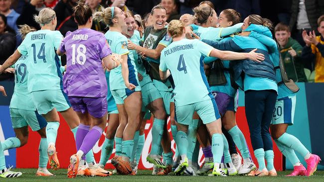 The Matildas celebrate a goal during their against Canada. Picture: Mark Stewart