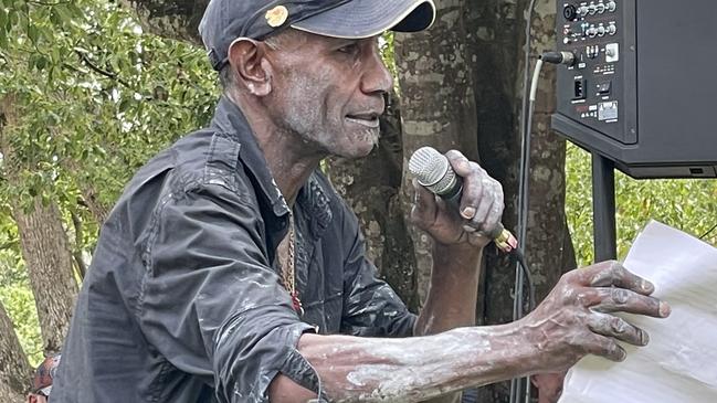 Indigenous elder Sturt Boyd at the Mt Warning/Wollumbin rally at Uki, Tweed Shire on Australia Day 2024. Picture: Sam Stolz/NewsLocal