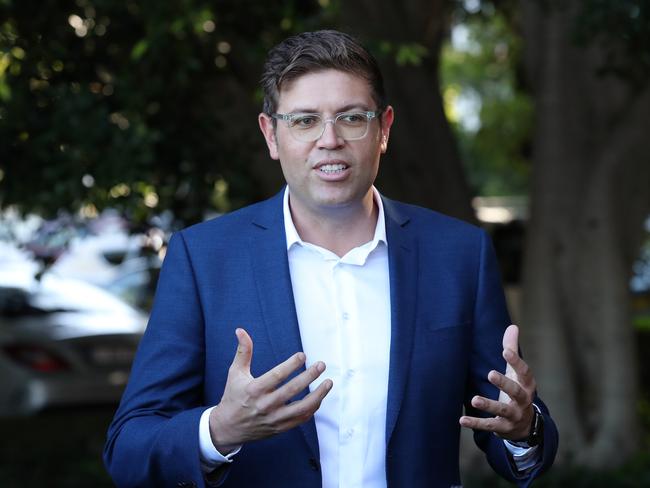 FEDERAL ELECTION TEAM 2022. LABOR BUS TOUR 8/5/2022. LaborÃs candidate Jerome Laxale during a press conference at Ryde Wharf Market, seat of Bennelong. Picture: Liam Kidston