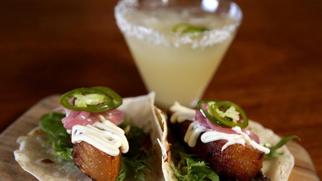 The pork belly tacos and a jalapeño margarita from MX.