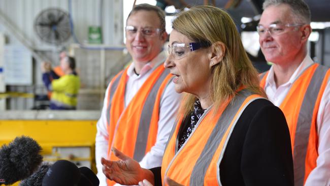 Townsville Mayor Jenny Hill and Deputy Premier Steven Miles at Iplex Australia in Townsville. Picture: Natasha Emeck