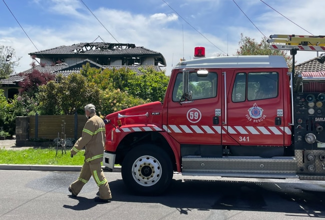 Fire Rescue Victoria crews attend the scene of a fire in Melbourne’s west. Picture: Liam Beatty