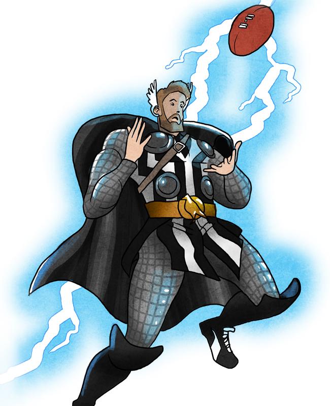 High-flying Pie Jeremy Howe as Thor. Illustration: Mitchell Toy