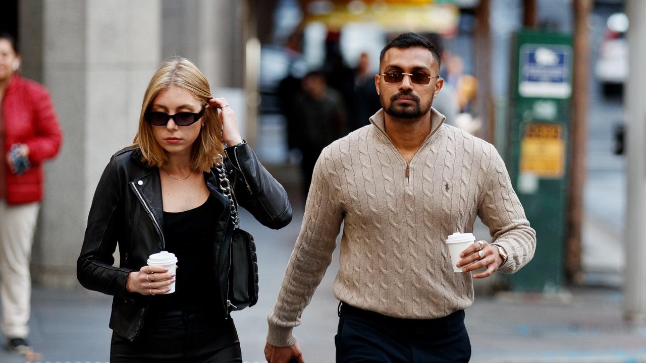 Sri Lankan cricket star Danushka Gunathilaka arrived at the Downing Centre local court with a an unknown woman. Picture: Nikki Short