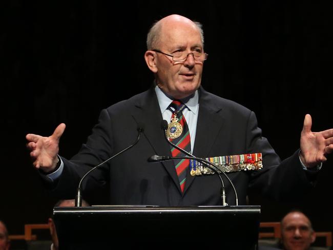 The Governor General Sir Peter Cosgrove addressing the 50th Anniversary of Battle of Long Tan Parliamentary reception for Vietnam veterans at Parliament House, Canberra. Picture Kym Smith