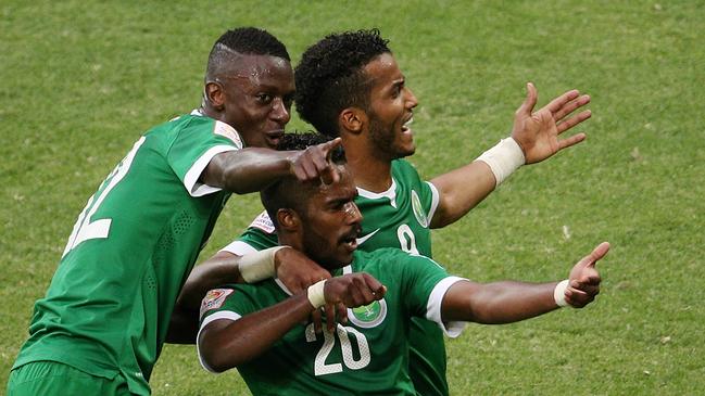 Asian Cup match, Group B, North Korea v Saudi Arabia at the Melbourne Rectangular Stadium. Melbourne Australia 14th January. Nawaf Al Abid of Saudi Arabia celebrates the 4th goal. Picture : George Salpigtidis