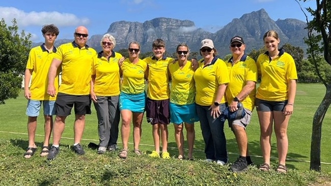 Kim Reibel with her family members, who made the trip to Cape Town to watch her and sister Toni Chirio playing for Australia.