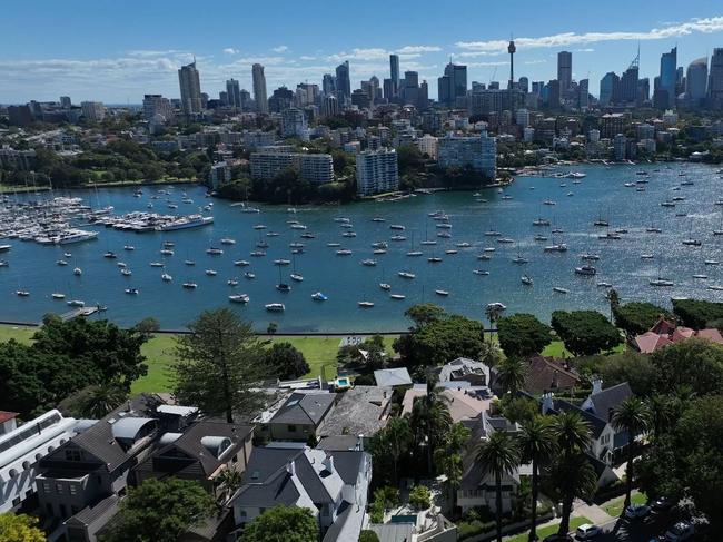BOUGHT FOR USE BY NEWS.COM.AU ONLY - FEES APPLY - Drone footage over eastern suburbs - Dover Heights and Darling Point - towards the Sydney CBD. Picture: Media Mode