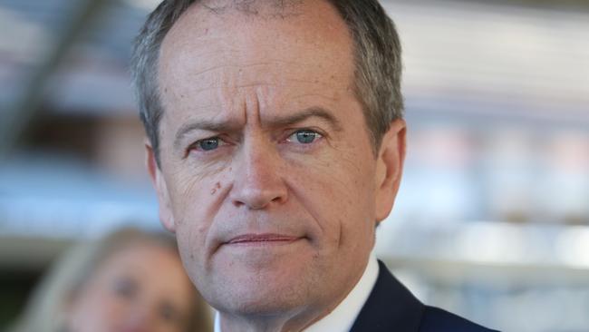 Opposition Leader Bill Shorten holding a press conference at Bennett Road Public School in Colyton in Sydney.