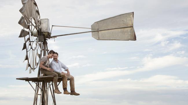 Russell Crowe and Ryan Corr on the set of The Water Diviner. Picture: Mark Rogers