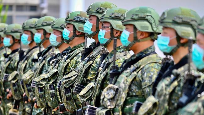 Soldiers listen to an address by President Tsai Ing-wen in Tainan, southern Taiwan. Picture: AFP