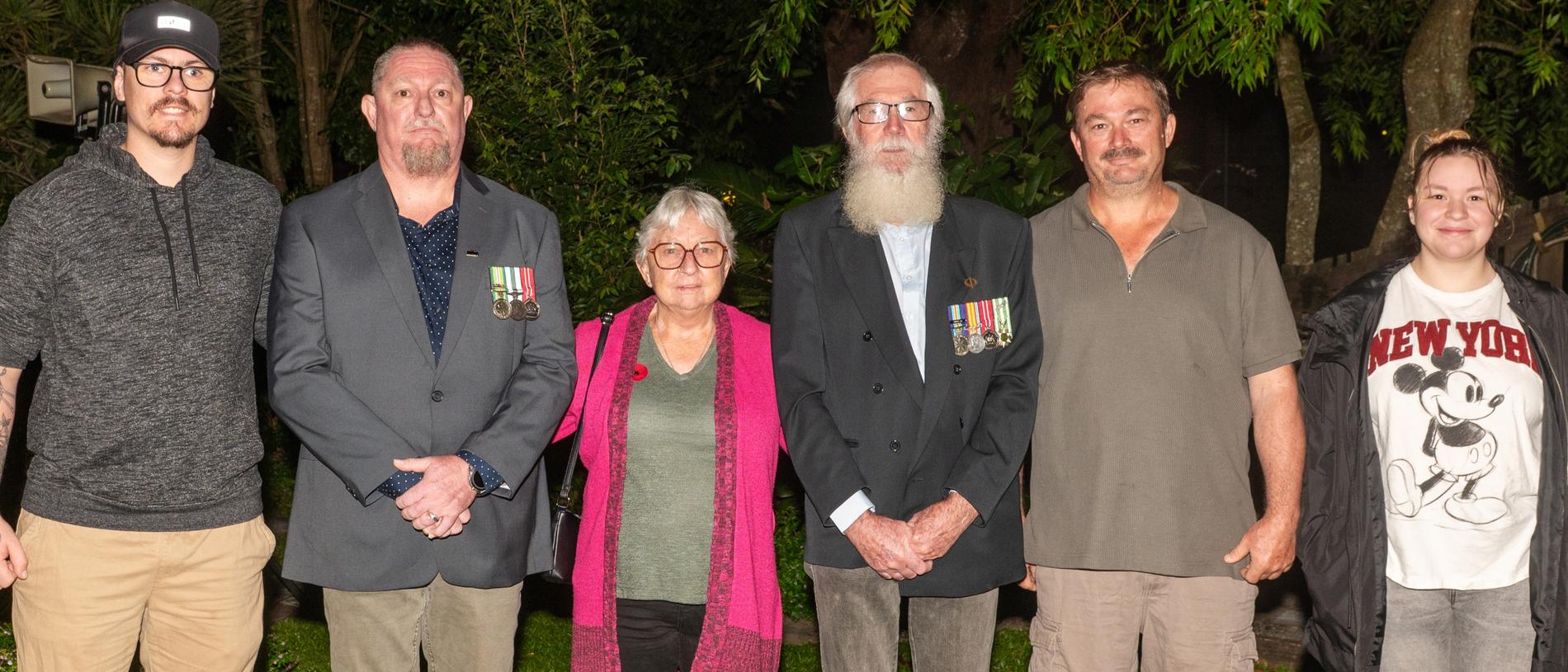 Brye Rolinson, Jason wilson, Shirley Wilson, Bruce wilson, Darren wilson and Liquicia Wilson 5am ANZAC Day Walkerston Friday 25 April 2025 Picture:Michaela Harlow