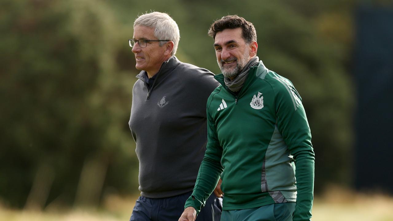 Jay Monahan, Commissioner of the PGA Tour and Yasir Al-Rumayyan, Governor of Saudi Arabia's Public Investment Fund walk on course during day one of the Alfred Dunhill Links Championship 2024 at Carnoustie Golf Links on October 03, 2024 in Carnoustie, Scotland. (Photo by Richard Heathcote/Getty Images) *** BESTPIX ***