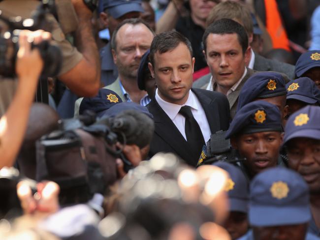 Oscar Pistorius leaves court on bail after being convicted of culpable homicide. Picture: Christopher Furlong / Getty Images