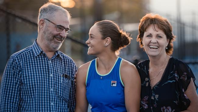 Ash Barty with her father Rob and mother Josie. Picture: Nic Morley