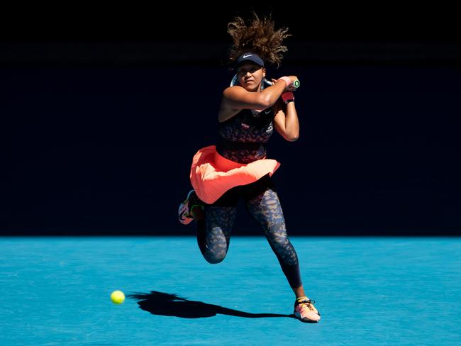 Naomi Osaka strikes a forehand during her Australian Open semi-final victory over Serena Williams. Picture: Mackenzie Sweetnam/Getty Images