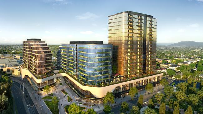 The Sky Garden project features three towers rising above The Glen shopping centre in Glen Waverley.