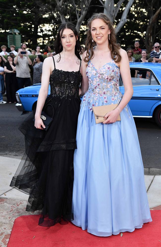 Hayley Lutvey and Gabby Thompson at Centenary Heights State High School formal. Picture; Patrick Woods.