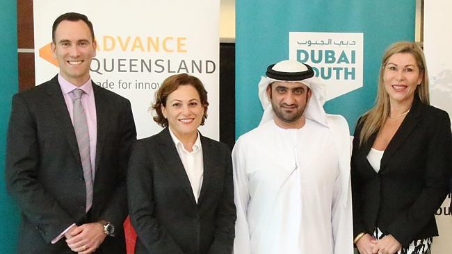 Burleigh company Transit Australia Group has signed a lucrative deal to provide buses for the vast South Dubai masterplanned city, which will be home to one million people and the world's largest airport. CEO Michael McGee with Premier Jackie Trad, Dubai South acting CEO Ahmed Al Ansari and Qld Trade Commissioner Donna Massie. PHOTO: Supplied