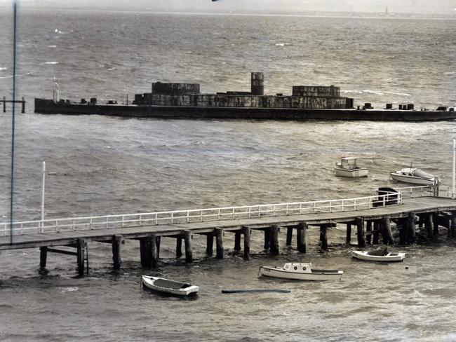 The Cerberus serving as a breakwater at Half Moon Bay. Picture: HWt Library.