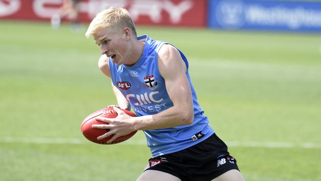 Tobie Travaglia at St Kilda training. Picture: Andrew Henshaw