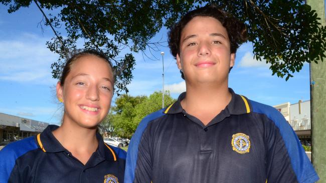 Gilroy Santa Maria College students Grace Moloney won the overall Under-13 Girls title and brother Sean won the U14 Boys title at the Interschool Swimming Carnival at the Hinchinbrook Aquatic Centre. Picture: CAMERON BATES