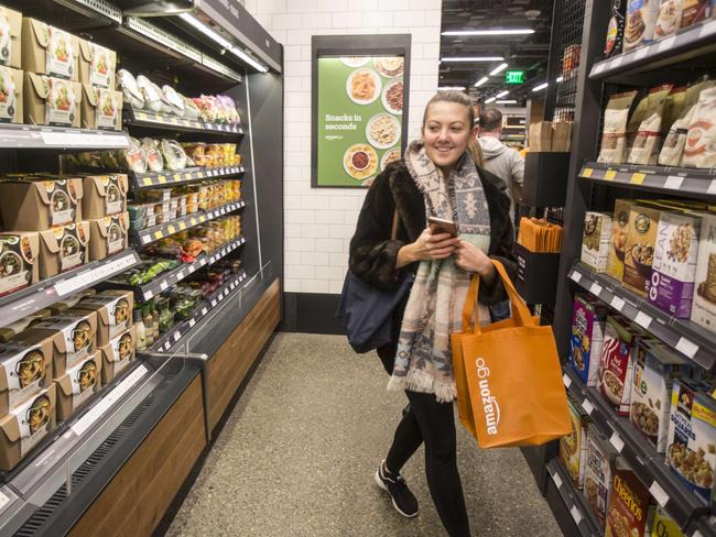 Shopper Ela Ustel at the unmanned Amazon Go store in Seattle, Washington. Picture: Stephen Brashear/Getty Images/AFP