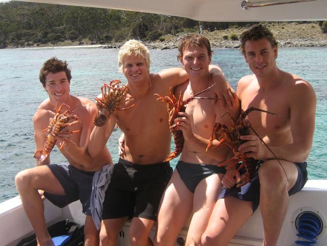 Nick fishes for crays on Tasmania's East Coast with St Kilda footy mates Lenny Hayes, Brendon Goddard and Justin Koschitzke.