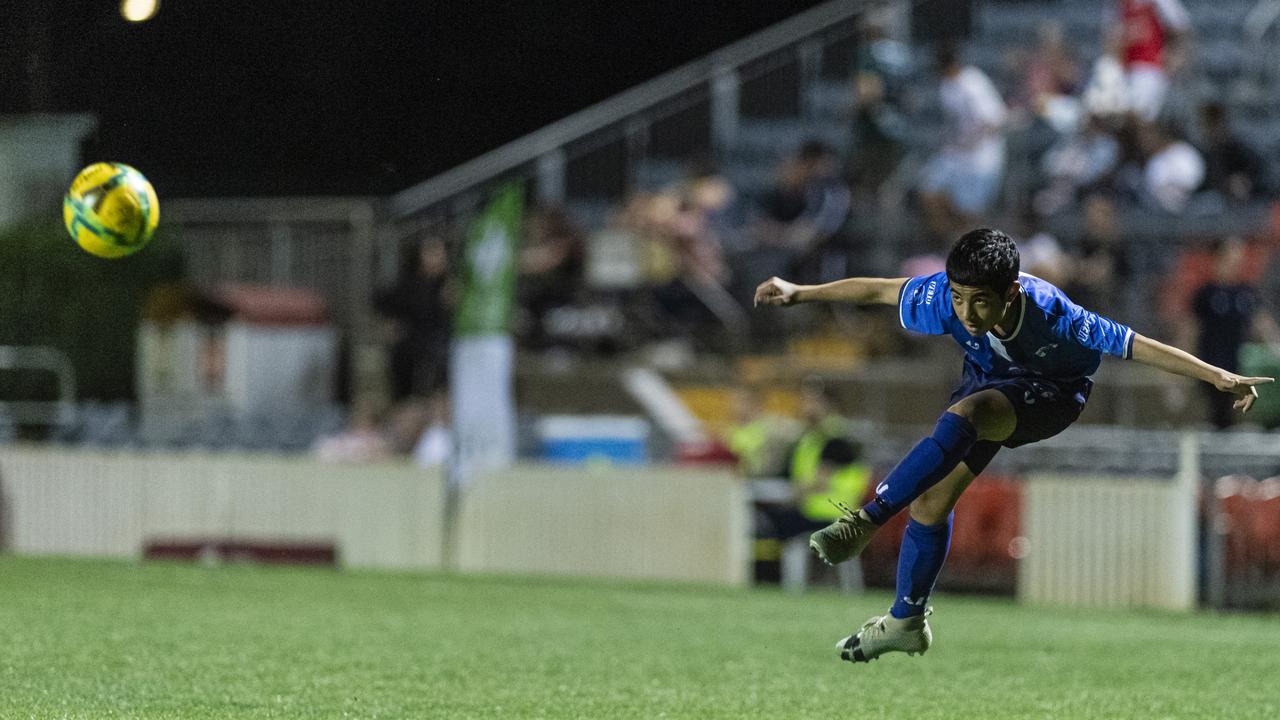 Aiham Alabdo of Rockville Rovers Blue against Football Dalby in Football Queensland Darling Downs Community Juniors U13 Div 1 White grand final at Clive Berghofer Stadium, Friday, August 30, 2024. Picture: Kevin Farmer