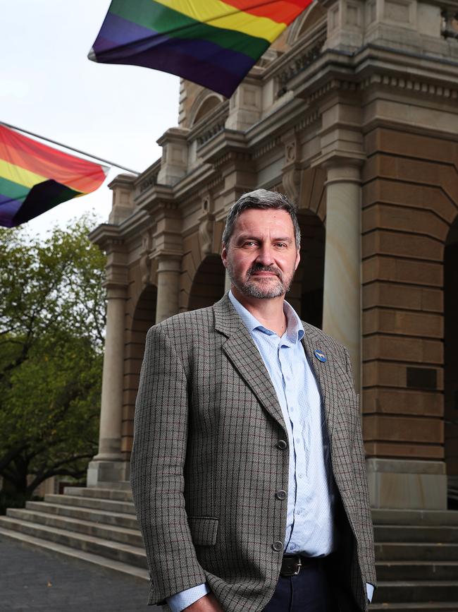 Rodney Croome representing Equality Tasmania. Tas pride 2020 along with a spike in gay tourism in Tasmania. Picture: NIKKI DAVIS-JONES