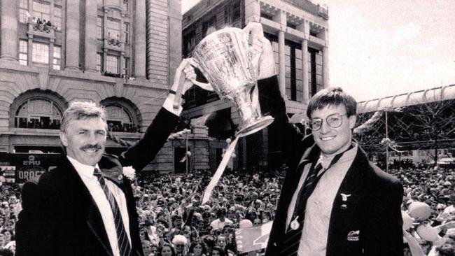 Mick Malthouse guided West Coast to its inaugural flag in 1992, when John Worsfold (right) was captain.