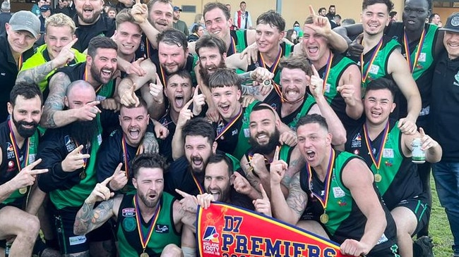 Greenacres celebrates its division seven premiership. Picture: Greenacres Football Club