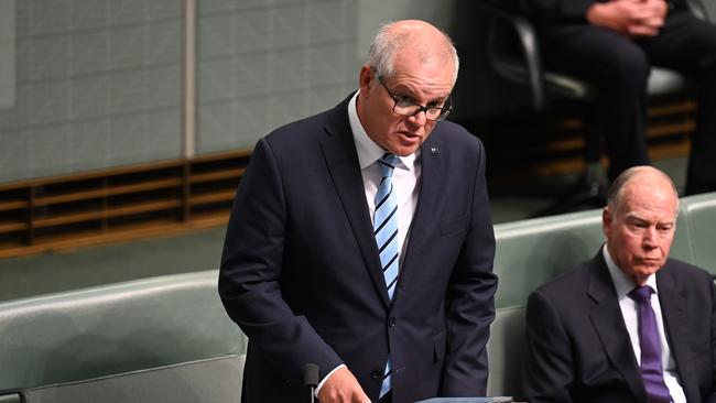 Scott Morrison defends himself during the censure motion. Picture: NCA NewsWire / Martin Ollman