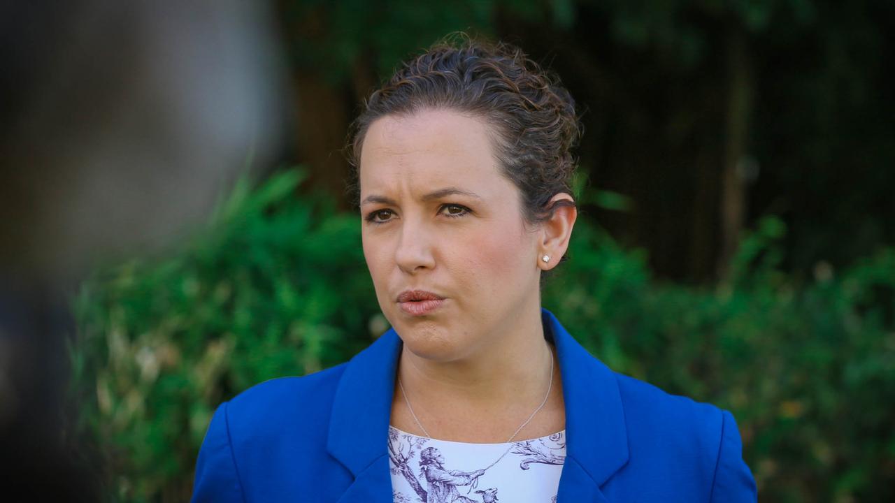 CLP Opposition Leader Lia Finocchiaro speaking at Parliament House. Picture: Glenn Campbell