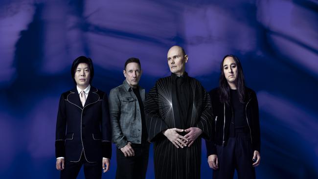 American rock band The Smashing Pumpkins, ahead of its 2023 Australian tour titled 'The World is a Vampire'. L-R: James Iha, Jimmy Chamberlin, Billy Corgan and Jeff Schroeder. Picture: Paul Elledge