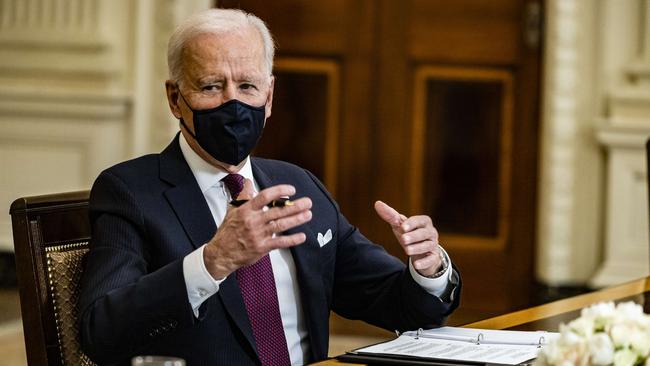 US President Joe Biden speaks during a roundtable meeting with Americans who will benefit from the COVID-19 pandemic relief cheques. Picture: Samuel Corum/Getty Images/AFP